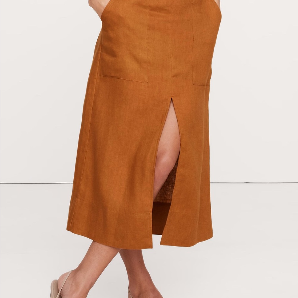NWT - Elegant Linen Tan Midi Skirt